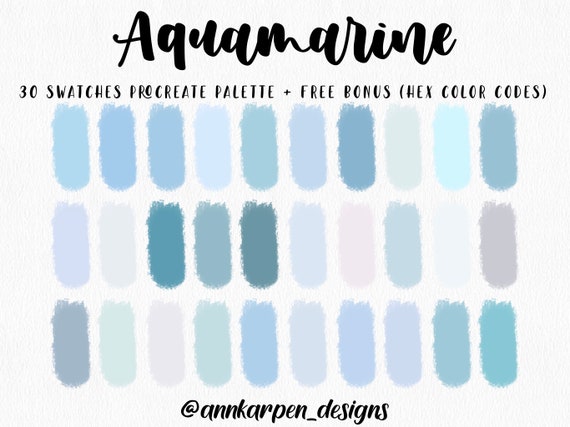 Aquamarine Procreate Palette, 30 HEX Color Codes, Nude Blue Water Color  Palette, Instant Digital Download, iPad Pro Crystal Art Illustration 