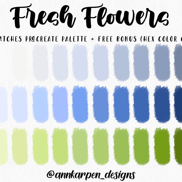 Fresh Flowers Procreate Palette, 30 HEX Color Codes, Instant Digital Download, iPad Pro Floral Illustration, Botanical Ombre Color Swatch