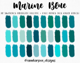 Marine Blue Procreate Palette, 30 HEX Color Codes, Instant Digital Download, iPad Pro Art, Ocean Illustration, Aqua Teal Blue Color Swatches