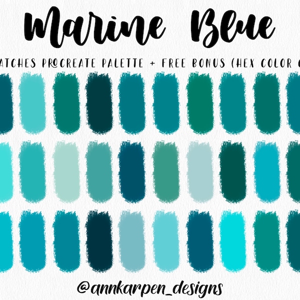 Marine Blau Procreate Palette, 30 HEX-Farbcodes, Sofortiger digitaler Download, iPad Pro Kunst, Ozean Illustration, Aqua Teal Blau Farbmuster