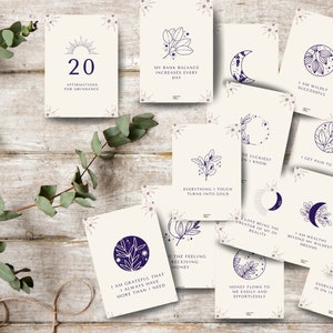 20 Affirmationskarten Fülle bearbeitbar & druckbar | Ich bin Affirmationen für die Anziehung von Fülle Positivität | Motivierend und Ermutigend