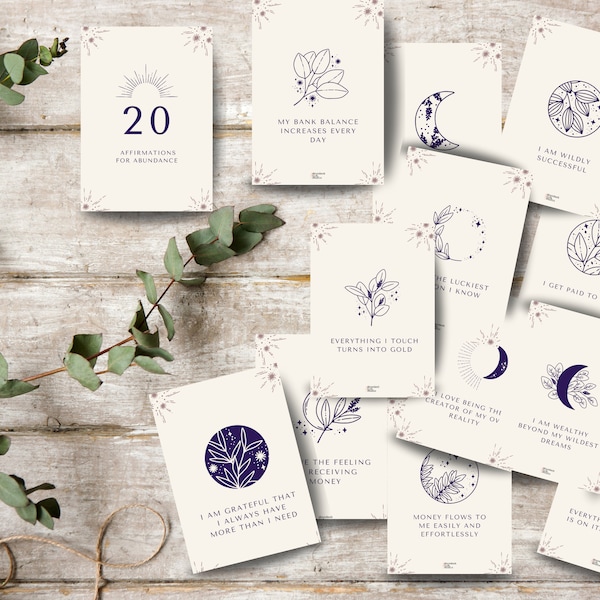 20 Affirmation Cards For Abundance Printable | I Am Affirmations For Attracting Abundance and Positivity | Motivational and Encouragement