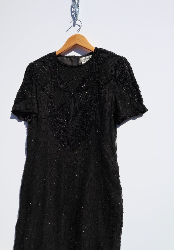 Vintage 1980's Ap Ltd Black Bead and Sequin Dress