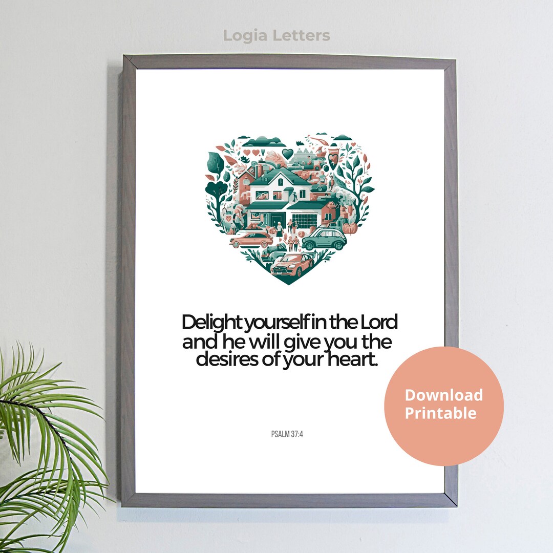 Vertical Scripture Psalm 37:4 Printable Wall Art, Scripture Print Download, Vertical Bible ...