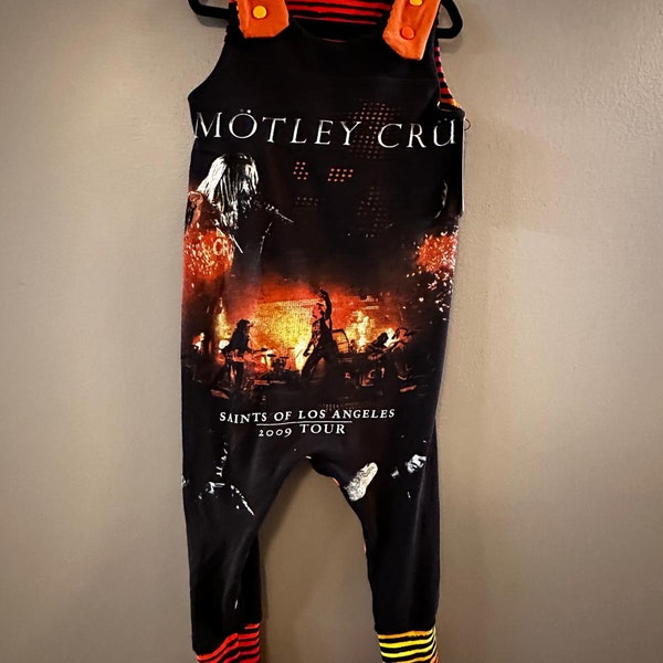 1-3yr Motley Crue Grow With Me Toddler Romper Upcycled Band Merch Saints Of Los Angeles Tour Shirt Orange Stripes Hard Rock Legends Metal