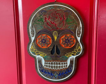Sugar Skull Decor / Sugar Skull Door Hanger / Day of The Dead Decor / Sugar Skull Wall Decor / Halloween Door Hanger / Halloween Door