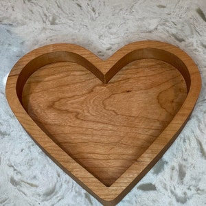 Solid Cherry Hardwood / Heart Tray / Heart Serving Dish / Heart Candy Dish / Wood Heart / Wood Heart Jewelry Tray / Jewelry Tray