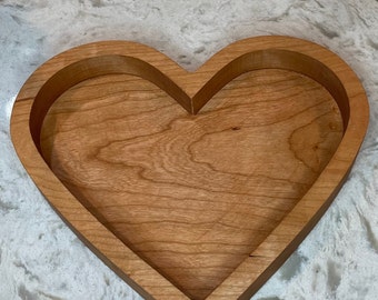 Solid Cherry Wood Heart Tray – Serving Dish, Jewelry Holder