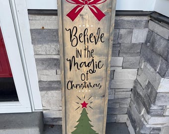 Double Sided Fall and Christmas Porch Sign: Hand-Painted Believe in the Magic
