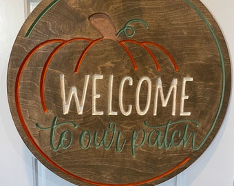 Hand-Painted Wood Pumpkin Welcome Sign: Fall Door Decor, Porch Accent