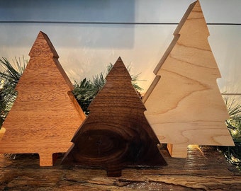Set of 3 Wood Christmas Trees: Maple, Mahogany, Walnut Decor