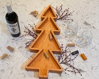 Handcrafted Cherry Wood Christmas Tree Serving Platter – Holiday Party Tray