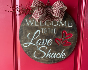 Love Shack Valentines Door Hanger - Carved Baltic Birch Wood