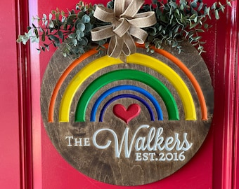 Rainbow Door Hanger / Rainbow Door Decor / Rainbow Wreath / Front Door Decor / LGBTQIA+ / Rainbow Love /