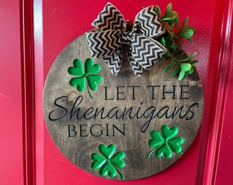 St. Patrick's Day Door Hanger: Hand-Painted Shamrock Wood Round