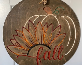 Hand-Painted Wood Fall Door Hanger: Pumpkin Sunflower Porch Decor