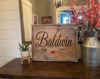 Custom Family Name Sign, Hand-Carved Wood Established Date Plaque – Wedding Anniversary Gift