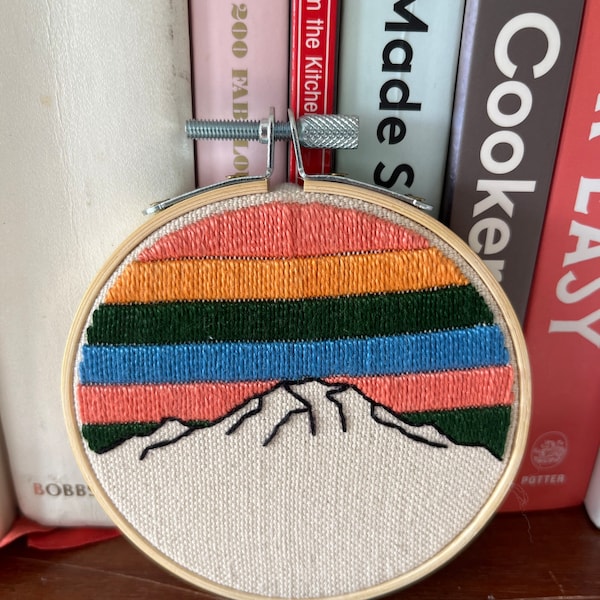 Mt. Rainier embroidered mini hoop - pink/green