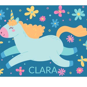 Unicorn Personalized Placemat for Kids, Large Activity Table Mat Laminated Educational Mealtime for Children Custom Name