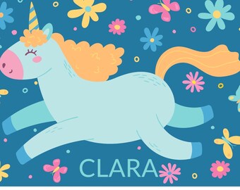 Unicorn Personalized Placemat for Kids, Large Activity Table Mat Laminated Educational Mealtime for Children Custom Name