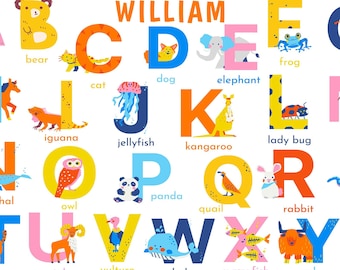 Animal Alphabet Personalized Placemat for Kids, Large Activity Table Mat, Laminated Educational Mealtime Entertainment Placemat for Children