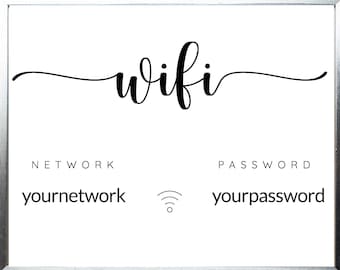 Custom Wifi Password Sign Printable Network Name Home Office, Personalized Template Guest Room Digital Download Card Print Modern Minimalist