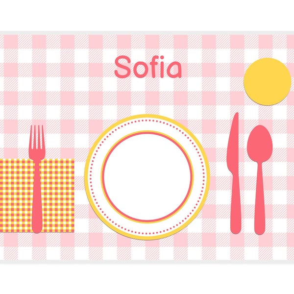Table Manners for Kids Placemat Personalized, Custom Name Dining Place mat, Non-Slip Easy to Clean Washable Laminated Mealtime