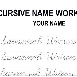 Personalized Cursive Name Tracing Worksheet, Custom Name Writing Practice for Kids, Learn Cursive Handwriting Printable Custom Cursive Sheet