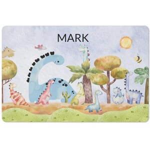 Personalized Placemat for Kids, Animals Dinosaur Custom Name Place mat, Non-Slip, Easy to Clean, Washable Large 12 x 18&quot; Mealtime Mat