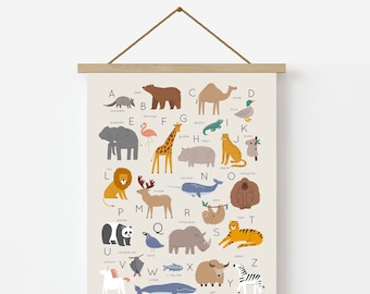 CANVAS Framed Alphabet Poster, Animal Alphabet Poster for Toddlers, Baby ABC with Animals, Educational Print, Nursery Wall Art Hanging