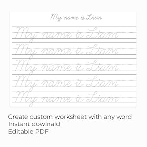 Custom Cursive Name Handwriting Practice Sheet, Editable Tracing Worksheet, Personalized Writing Skills Printable, Learn to Trace and Write