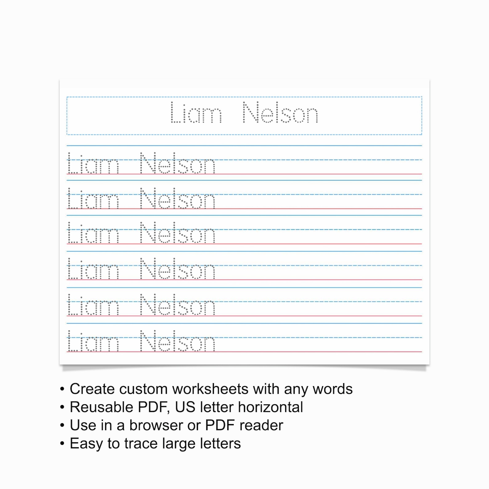 Name Writing Grid Custom Name Handwriting Practice Sheet, Editable Tracing Worksheet ...