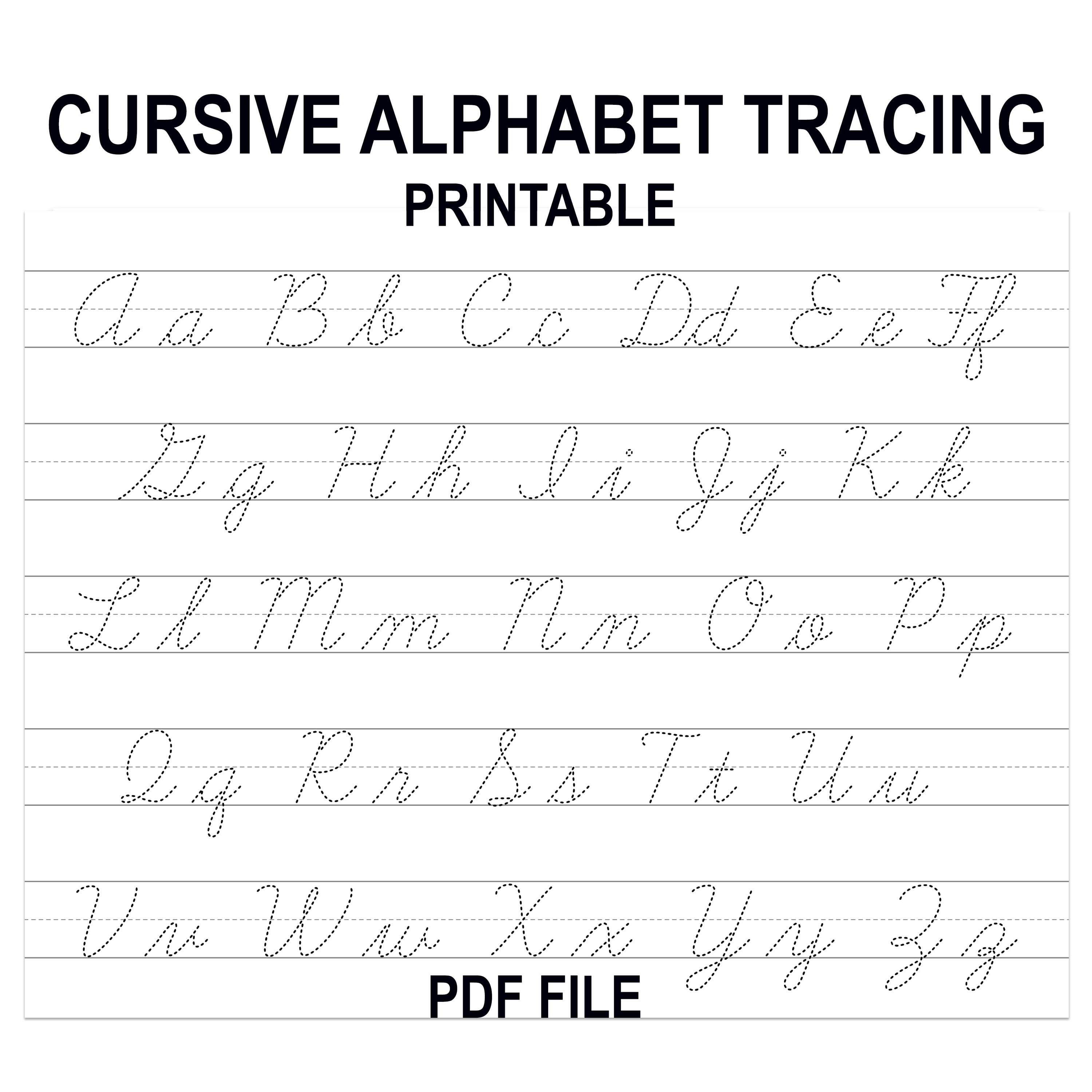 Cursive Alphabet Tracing Worksheet, Printable Beginner Cursive Practice ...