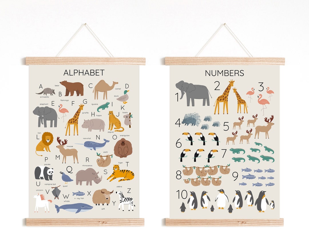Alphabet and Numbers Canvas Wall Art, Animal ABC Poster for Toddlers ...