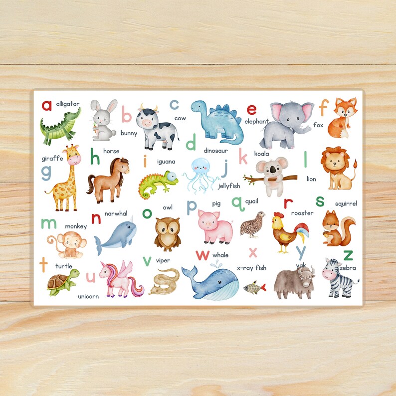 Personalized Animal Alphabet Placemat With Custom Name ABC - Etsy