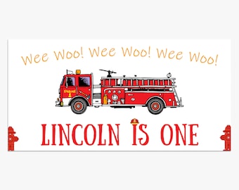 Custom Firetruck Happy Birthday Banner, Banner with Name Personalized, Firefighter Party Decorations For Boy, Fire Truck Sign Backdrop Kids