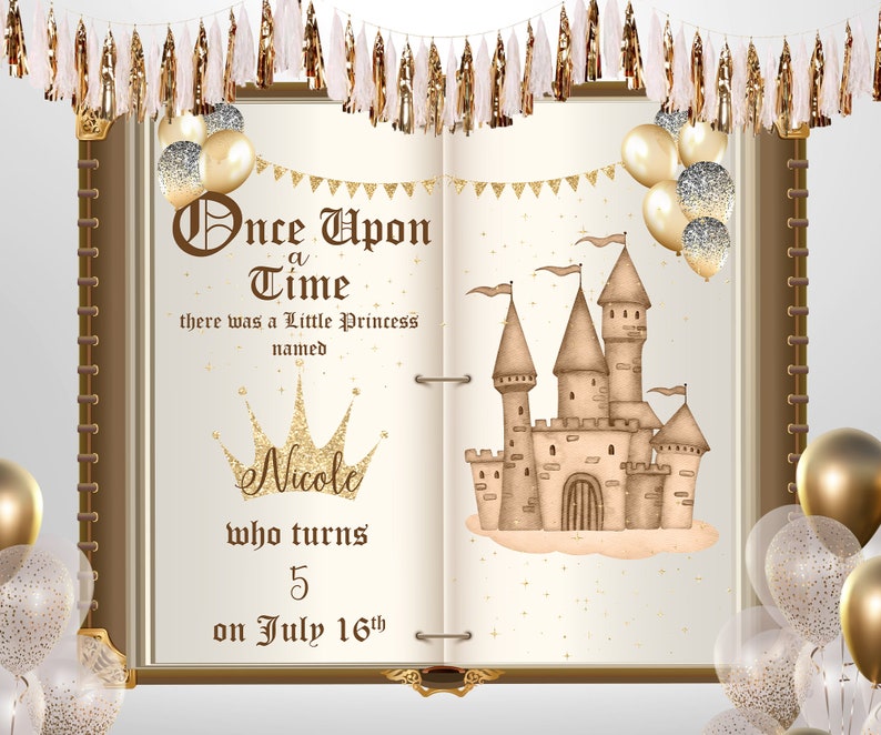 Princess Birthday Banner Book Background Fairytale Castle Once Upon a Time Party Decoration Photobooth Backdrop For Girls