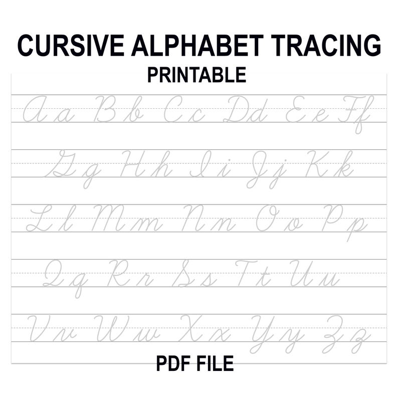 Cursive Alphabet Tracing Worksheet, Printable Beginner Cursive Practice ...