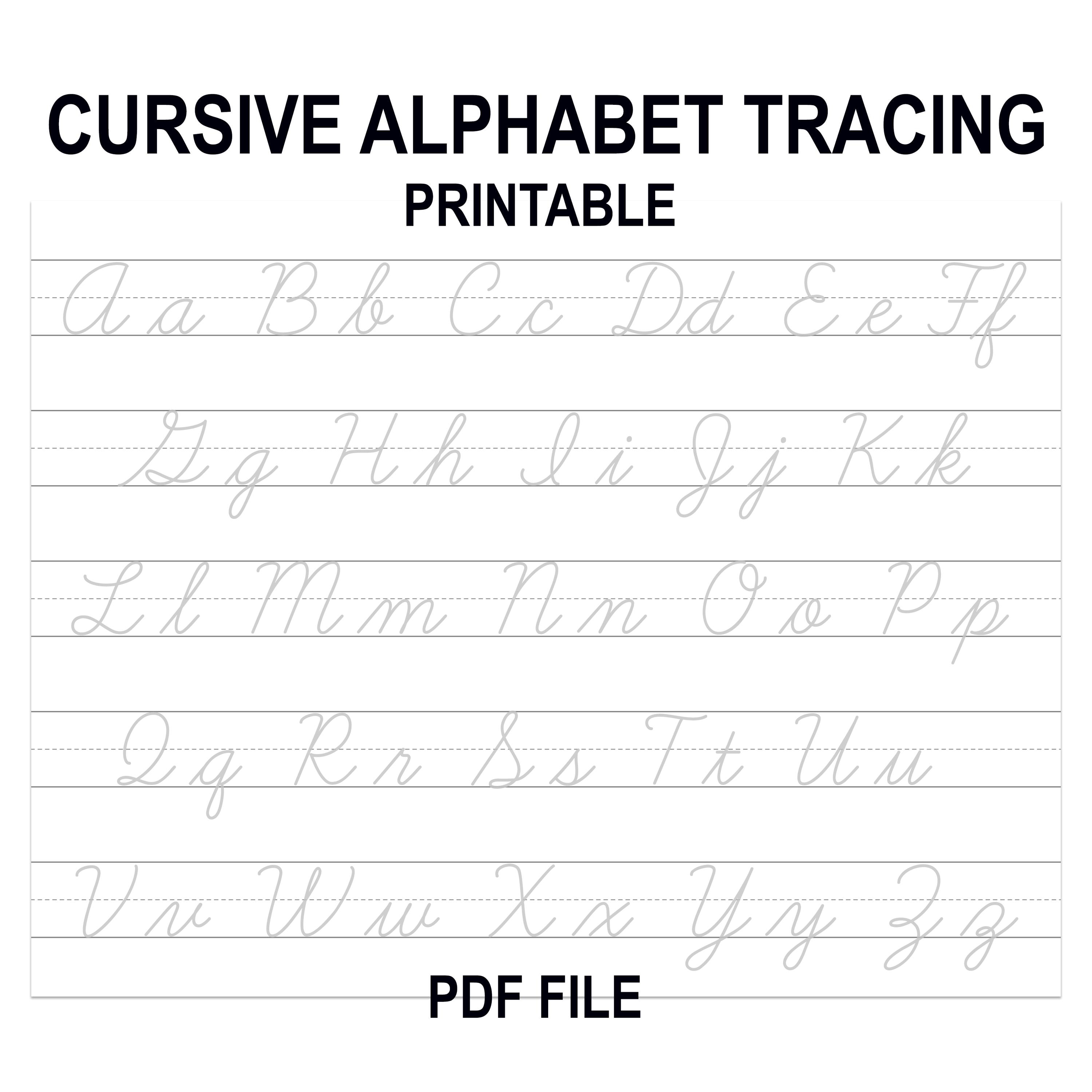 Cursive Alphabet Tracing Worksheet, Printable Beginner Cursive Practice ...