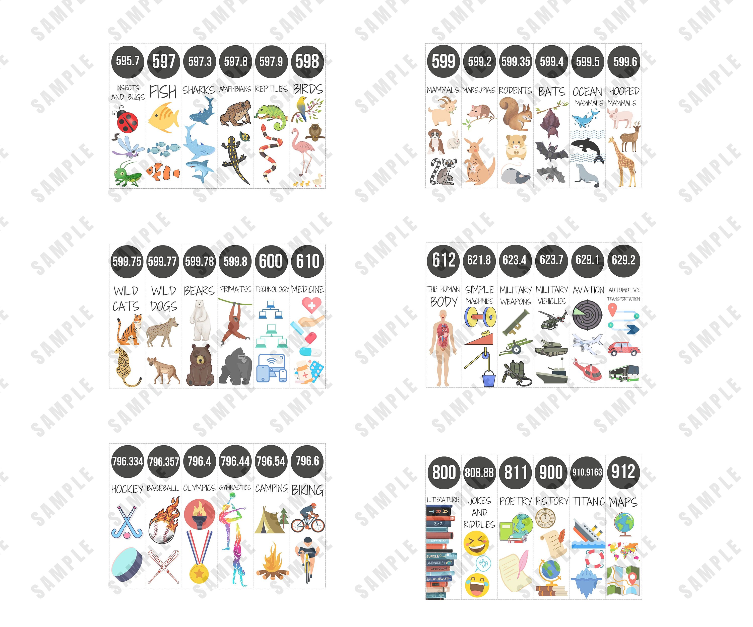 Nonfiction Dewey Library Shelf Labels Tag Dividers Great for Demco