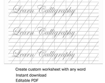 編集可能で印刷可能なスペンサー式ペン習字練習シート、独自の手書き練習ワークシートを作成する書道ワークシート