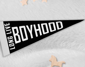 Long Live Boyhood Pennant, Large Felt Pennant Flag for Boy Room, Cute Nursery Decor Vintage Style Sign Wall Banner