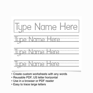 Hoja de práctica de escritura a mano con nombre personalizado, hoja de trabajo de trazado editable, ejercicio de habilidades de escritura personalizado imprimible, aprenda a trazar y escribir