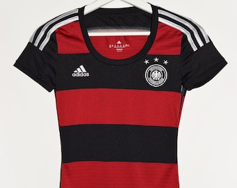 Adidas German Football Team Shirt, Striped Soccer Tee, Polyester