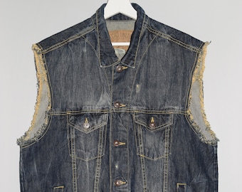 Ecko Unltd Jeans Sleeveless Jacket Vest Denim Jean Trucker Vest Casual Fashion Streetwear Size Men&#39;s L