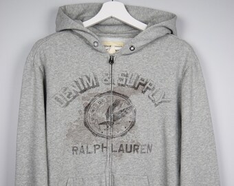 Ralph Lauren Denim & Versorgung Full Zip Langarm Grau Kapuzen-Sweatshirt Hoodie Damen Größe Medium Casual Sportswear Streetwear