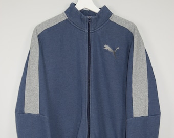 Vintage Puma Track Jacket Sports Tracksuit Top Full Zip Blue Gray Jacket Athletic Old school Sportswear Training Streetwear Size L