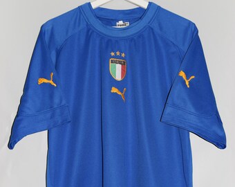 Vintage Puma Italy voetbal-T-shirt, blauw polyester