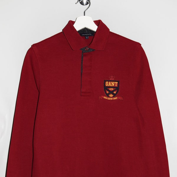 Polo Gant à manches longues en coton bordeaux Polo boutonné avec logo brodé Vêtements de sport décontractés Streetwear Homme S