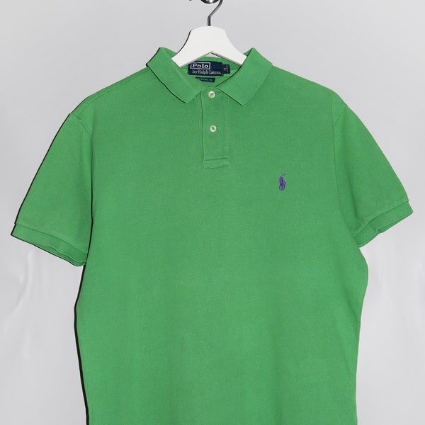 Polo Ralph Lauren vintage T-shirt à col deux boutons Vêtements de sport décontractés Custom Fit Streetwear des années 90 T-shirt rétro vert pour hommes M